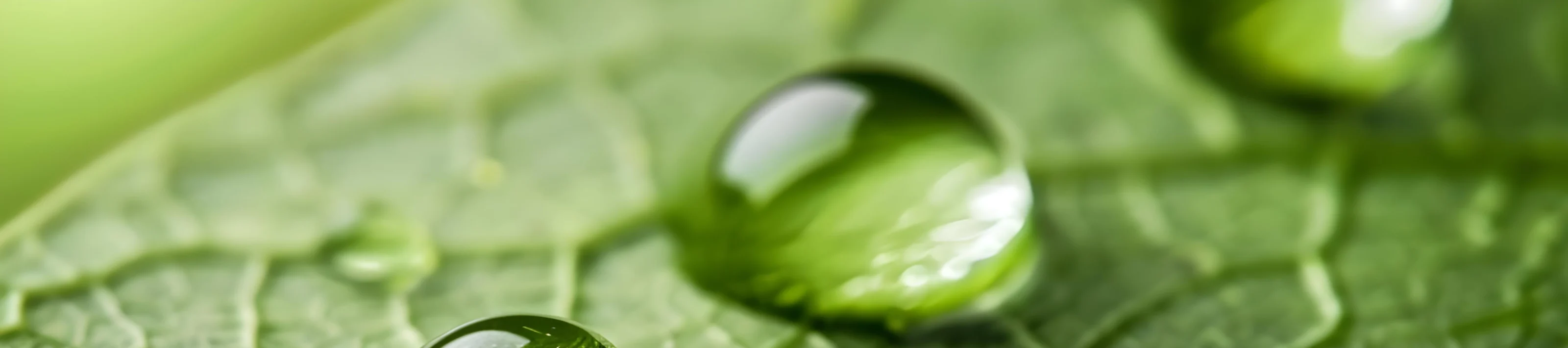 Macro photography of water drops on a green leaf