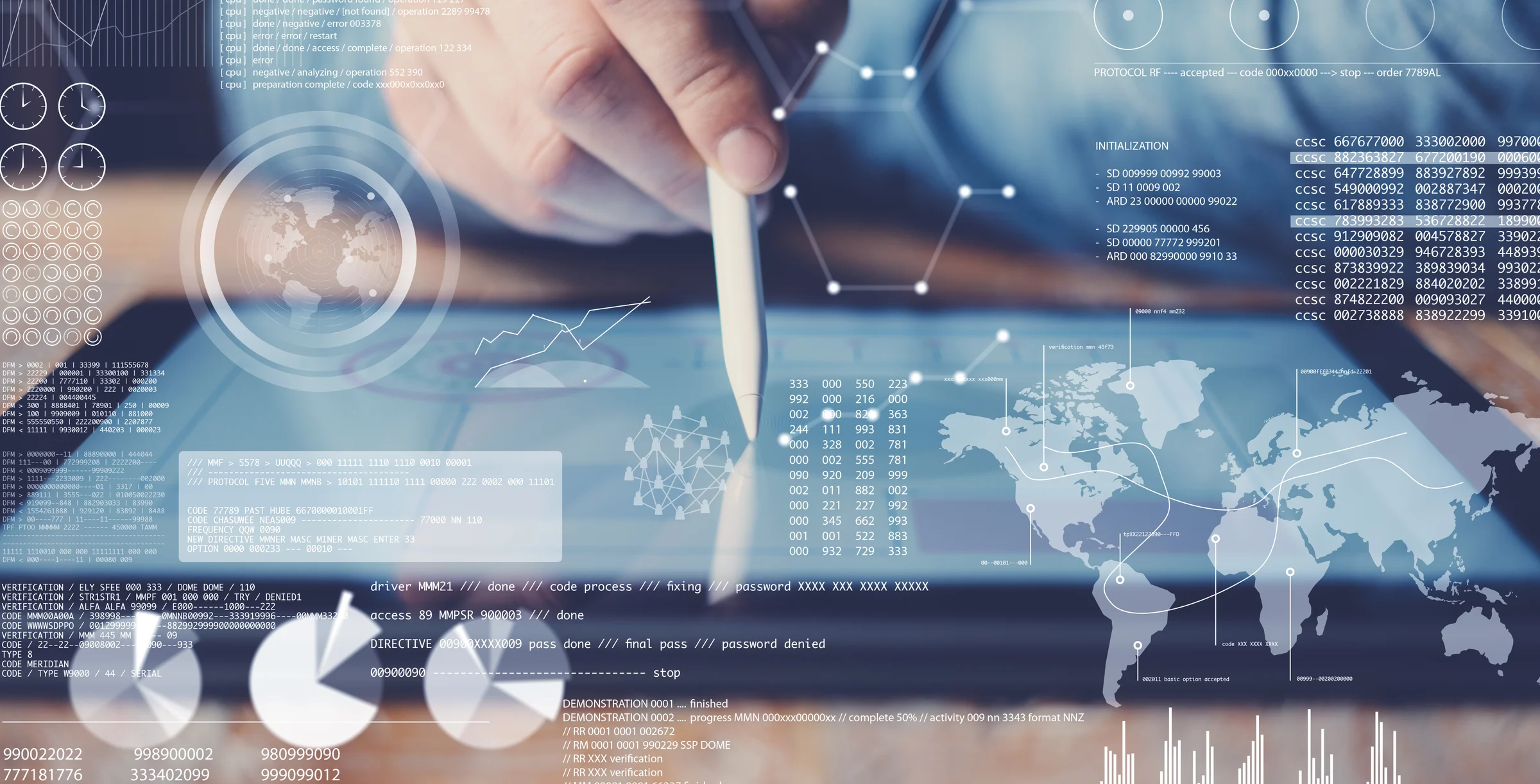 Concept of virtual diagram,graph interfaces,digital display,connections icon.Man using stylus pencil on display of contemporary electronic tablet.Blurred background. Horizontal.