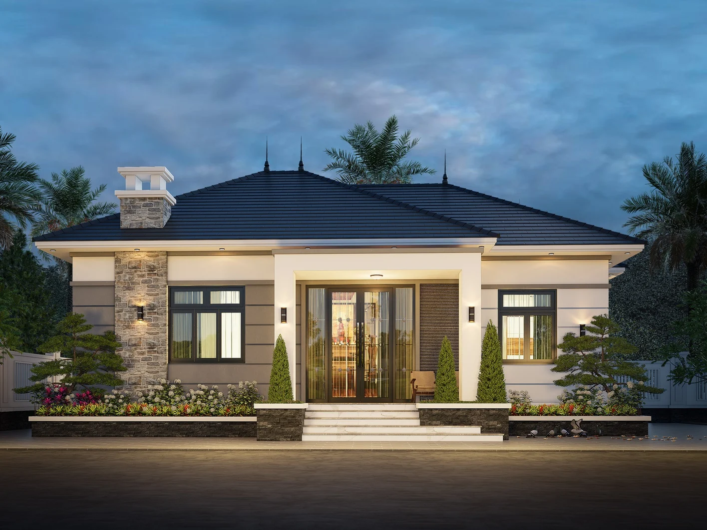 Nhà cấp 4 mái nhật 4 phòng ngủ