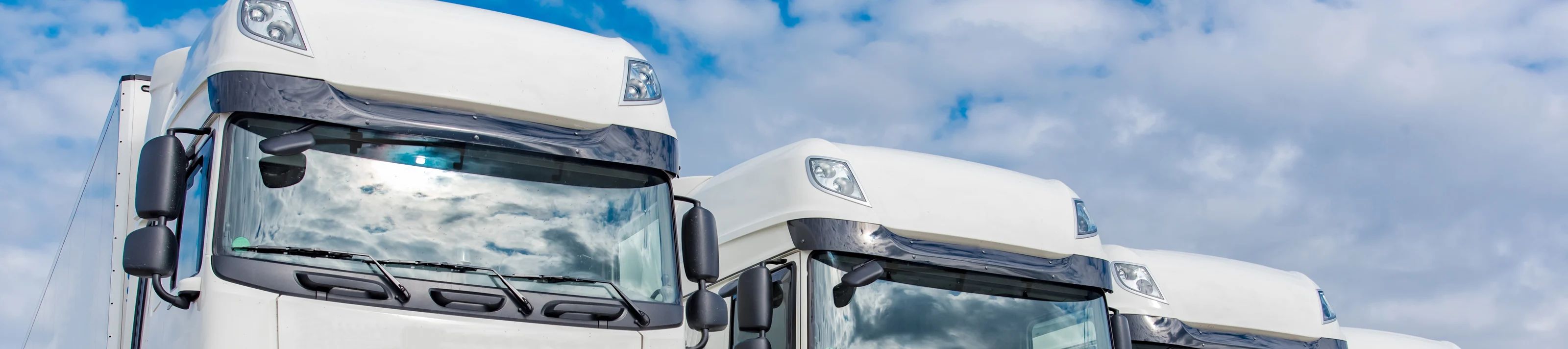 Spedition - Logistik , vier weiße LKW`s geparkt
