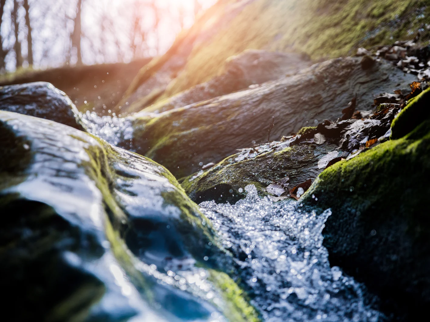 water flowing over rocks