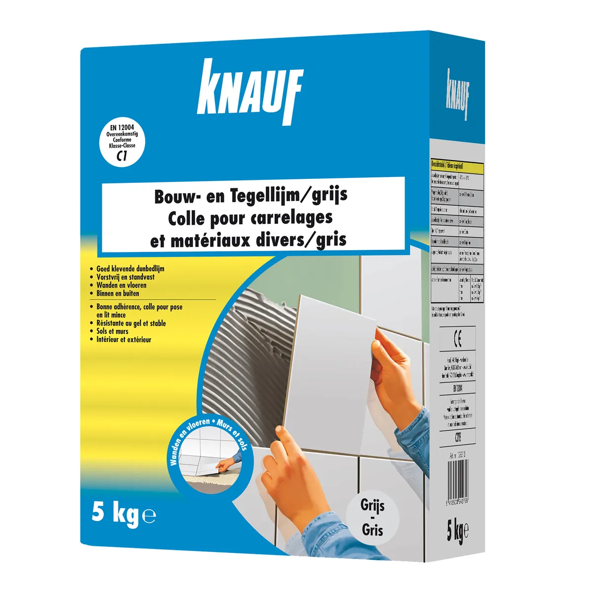 Knauf - Bouw-en tegellijm C1 - Colle pour carrelages et matériaux divers 5 kg gris_PACK-PROD_C1R1