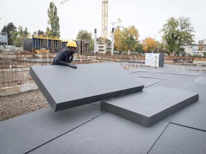 Chantier Collège François Villon à Mulhouse Isolant Knauf XTherm dalle portée RC30 