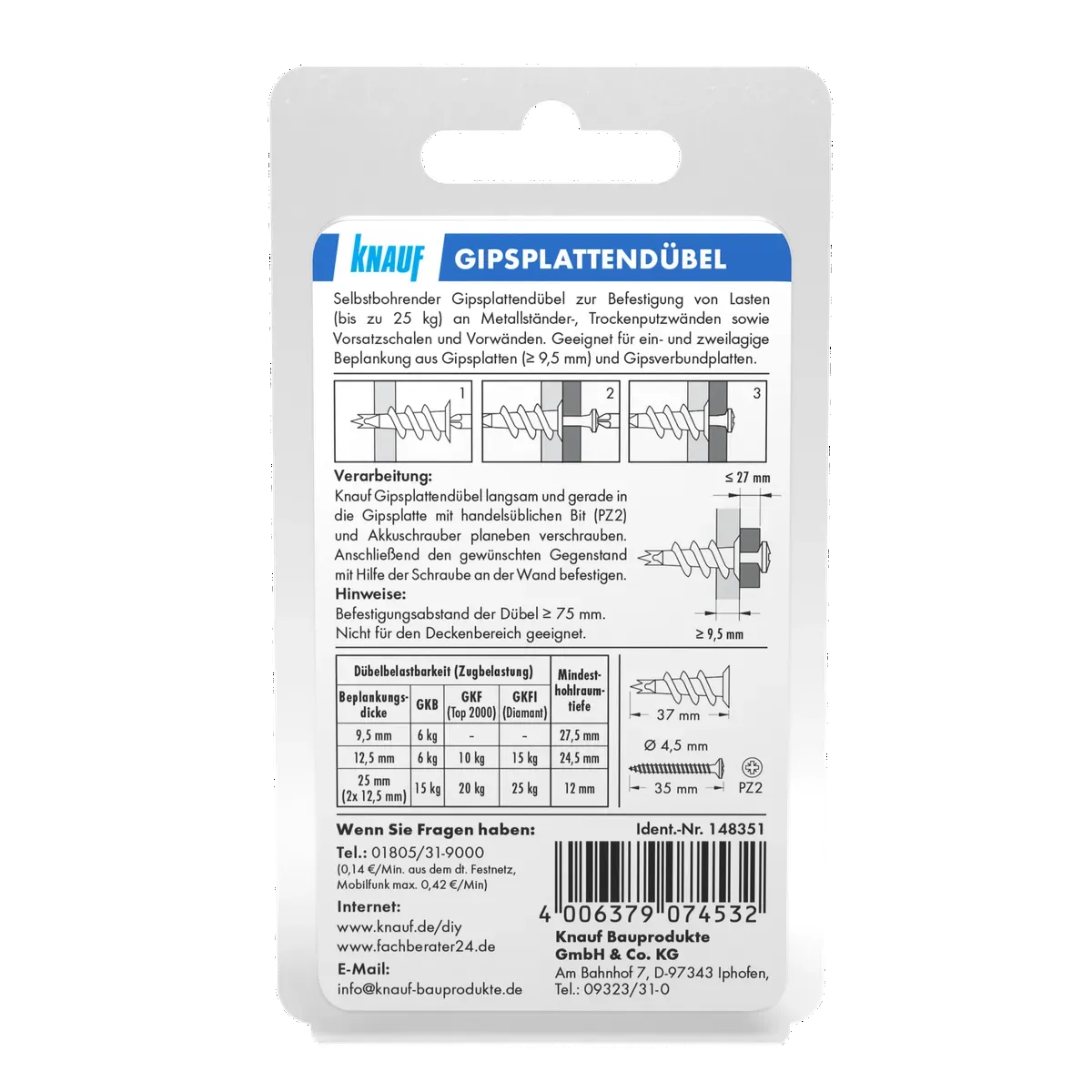 Knauf - Gipsplatten-Metalldübel - 4006379074532_Gipsplattenduebel_back