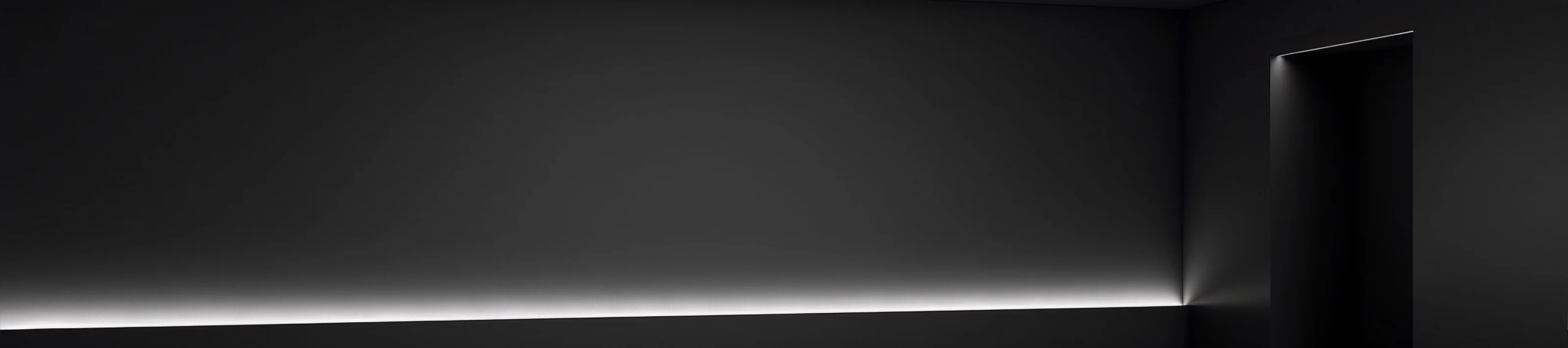 Dark empty room with glowing white line on floor and bright light coming in from doorway